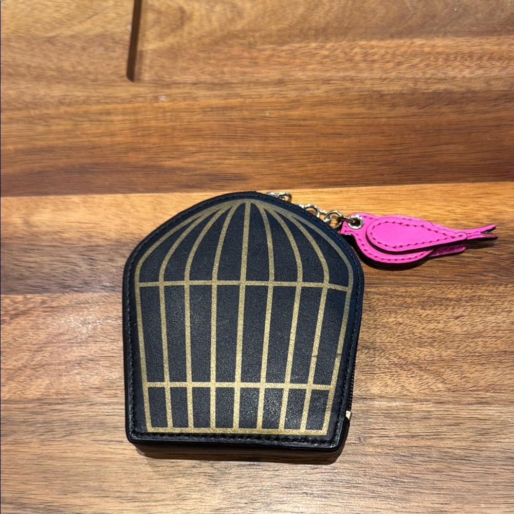 Kate Spade Black Pouch with Pink Bird Accent